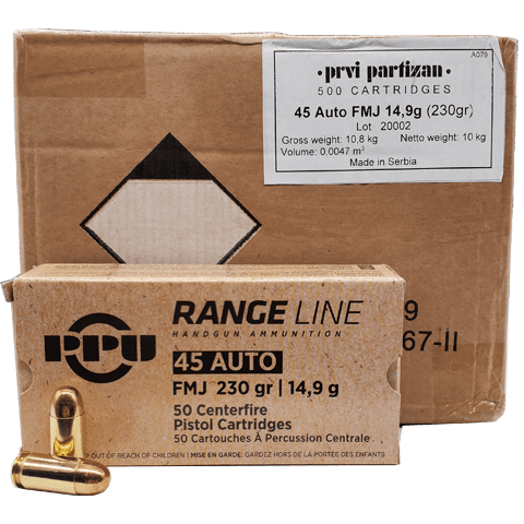 45 Auto – PPU Range Line 230 Grain FMJ Case
