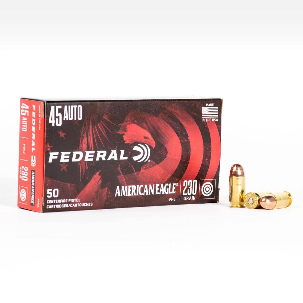 45 ACP – 230 gr FMJ – Federal American Eagle (AE45A) – 1000 Rounds - Image 2
