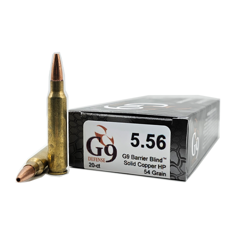 5.56 NATO – G9 Defense 54 Grain Barrier Blind Solid Copper HP – 20 Rounds